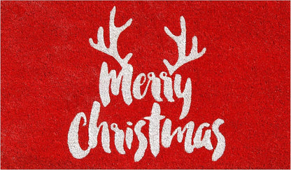 17" X 29" Red And White Coir Reindeer Outdoor Christmas Door Mat