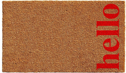 17" X 29" Natural And Red Hello Outdoor Coir Door Mat