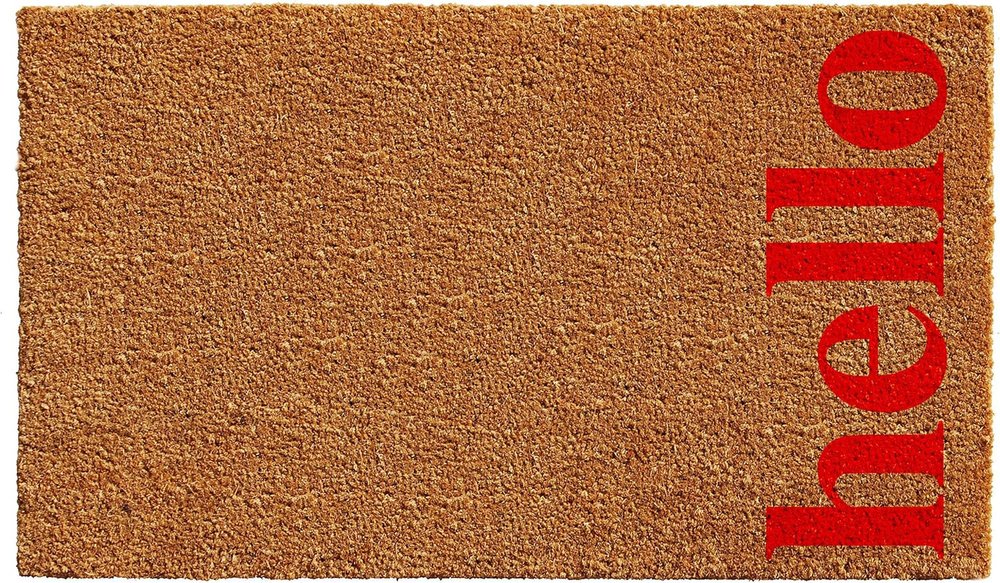 17" X 29" Natural And Red Hello Outdoor Coir Door Mat