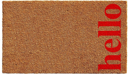 17" X 29" Natural And Red Hello Outdoor Coir Door Mat