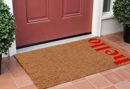 17" X 29" Natural And Red Hello Outdoor Coir Door Mat