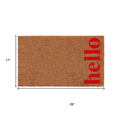 17" X 29" Natural And Red Hello Outdoor Coir Door Mat