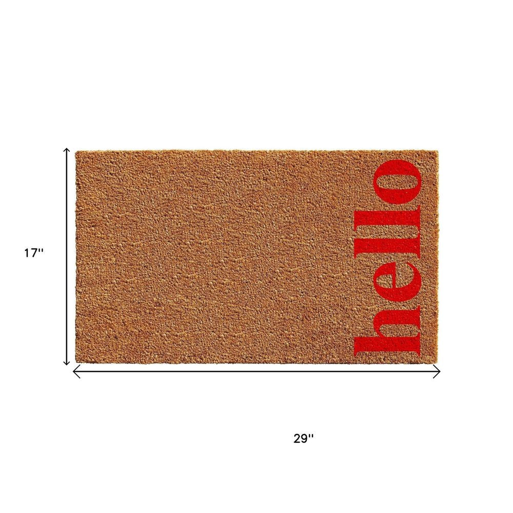 17" X 29" Natural And Red Hello Outdoor Coir Door Mat