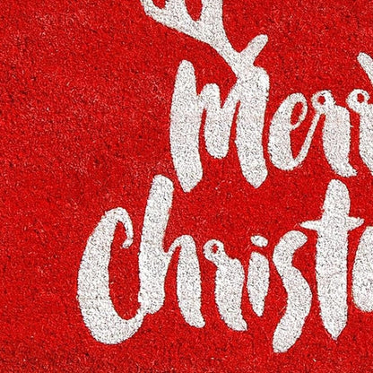 24" X 36" Red And White Coir Reindeer Outdoor Christmas Door Mat