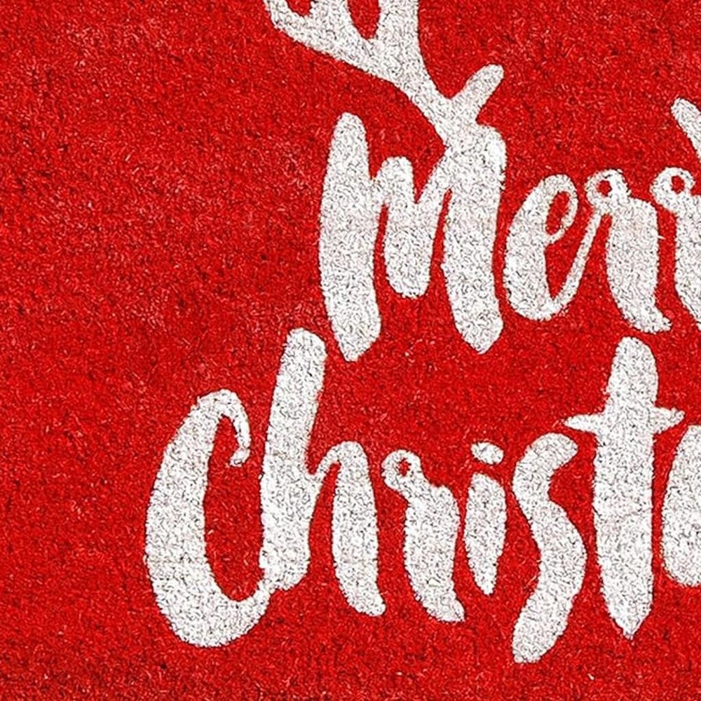 24" X 36" Red And White Coir Reindeer Outdoor Christmas Door Mat