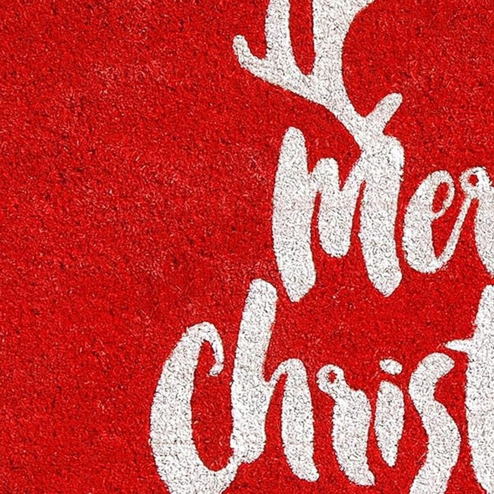 24" X 36" Red And White Coir Reindeer Outdoor Christmas Door Mat