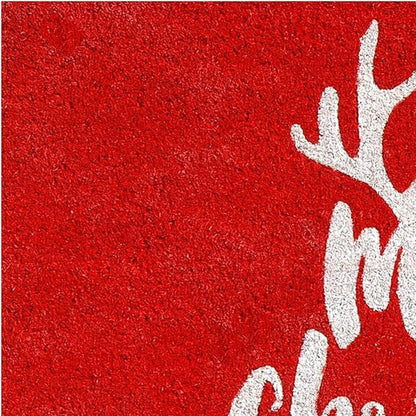 24" X 36" Red And White Coir Reindeer Outdoor Christmas Door Mat