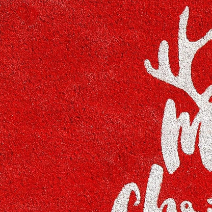 24" X 36" Red And White Coir Reindeer Outdoor Christmas Door Mat