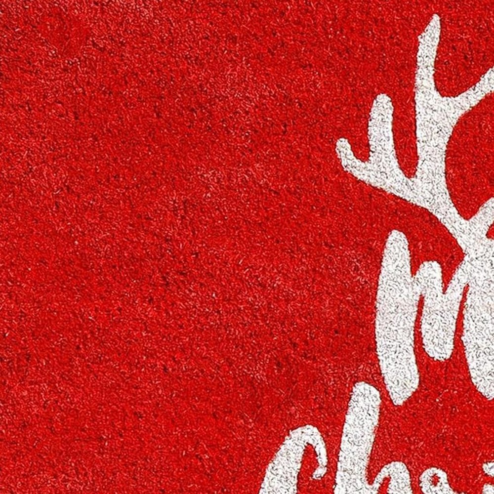 24" X 36" Red And White Coir Reindeer Outdoor Christmas Door Mat