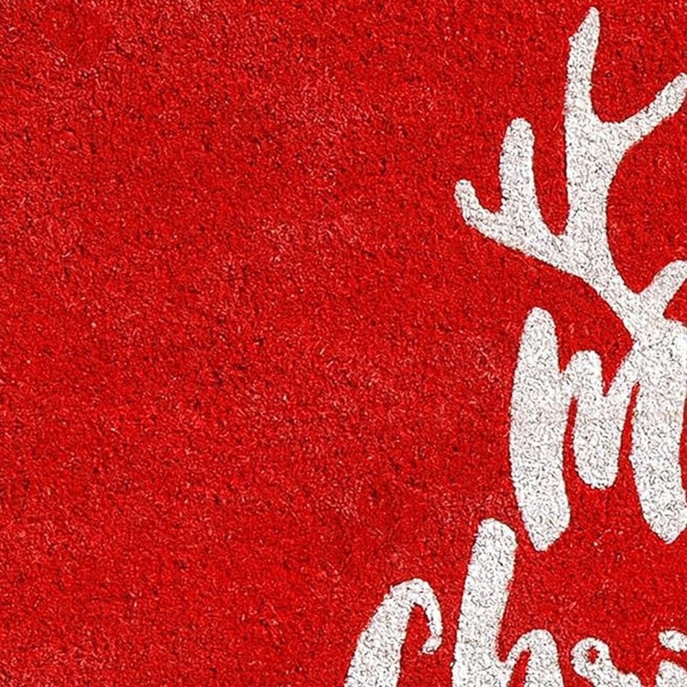 24" X 36" Red And White Coir Reindeer Outdoor Christmas Door Mat