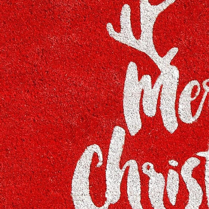 24" X 36" Red And White Coir Reindeer Outdoor Christmas Door Mat