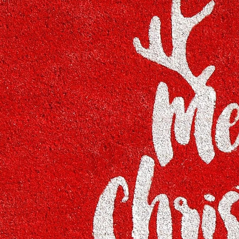 24" X 36" Red And White Coir Reindeer Outdoor Christmas Door Mat