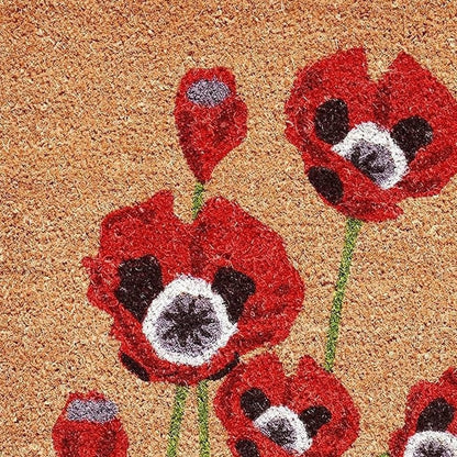 24" X 36" Natural And Red Coir Floral Outdoor Door Mat