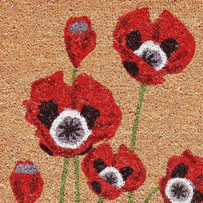 24" X 36" Natural And Red Coir Floral Outdoor Door Mat