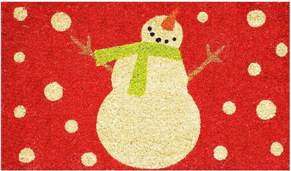 24" X 36" Red And White Coir Snowman Outdoor Christmas Door Mat