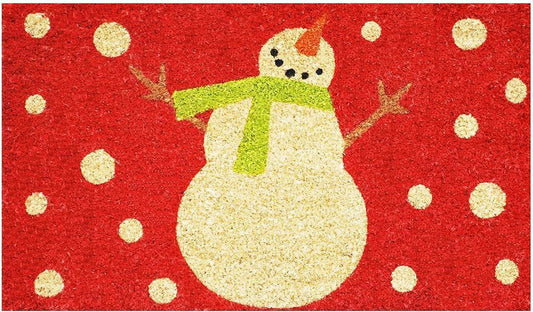 24" X 36" Red And White Coir Snowman Outdoor Christmas Door Mat