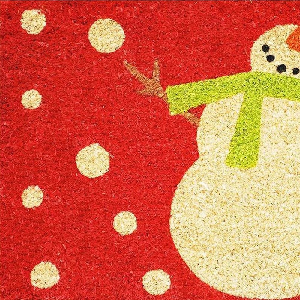 24" X 36" Red And White Coir Snowman Outdoor Christmas Door Mat