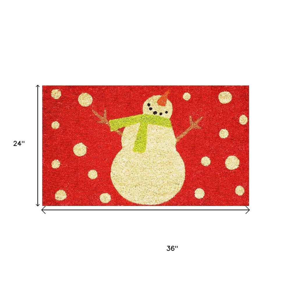 24" X 36" Red And White Coir Snowman Outdoor Christmas Door Mat