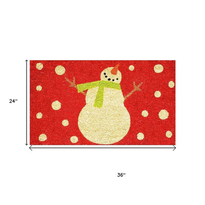 24" X 36" Red And White Coir Snowman Outdoor Christmas Door Mat