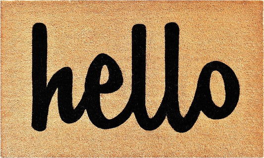 24" X 36" Natural And Black Bold Hello Outdoor Coir Door Mat