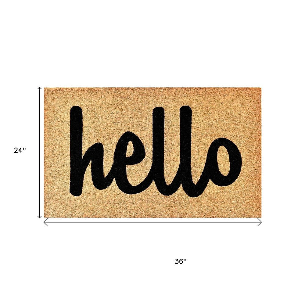 24" X 36" Natural And Black Bold Hello Outdoor Coir Door Mat