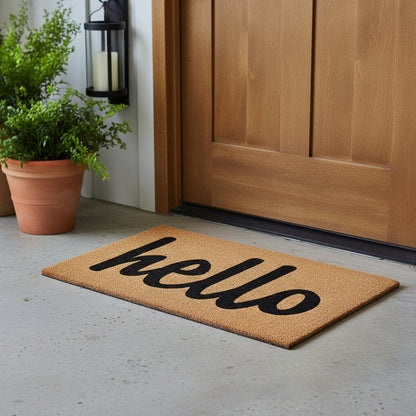 24" X 36" Natural And Black Bold Hello Outdoor Coir Door Mat