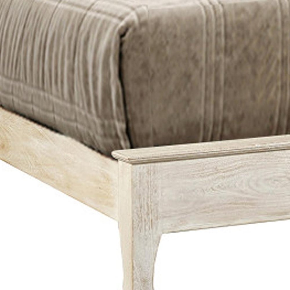 White Carved Floral Distressed Solid Wood Queen Bed Frame