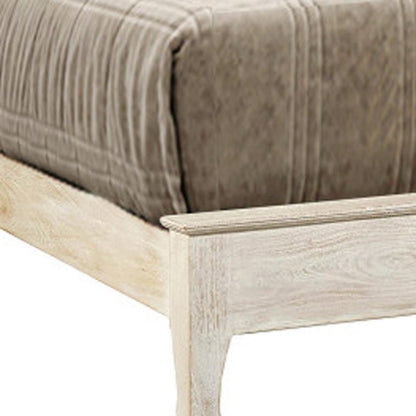 White Carved Floral Distressed Solid Wood Queen Bed Frame