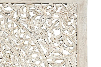 White Carved Floral Distressed Solid Wood King Bed Frame