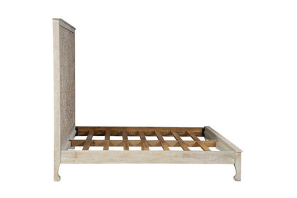 White Carved Floral Distressed Solid Wood King Bed Frame