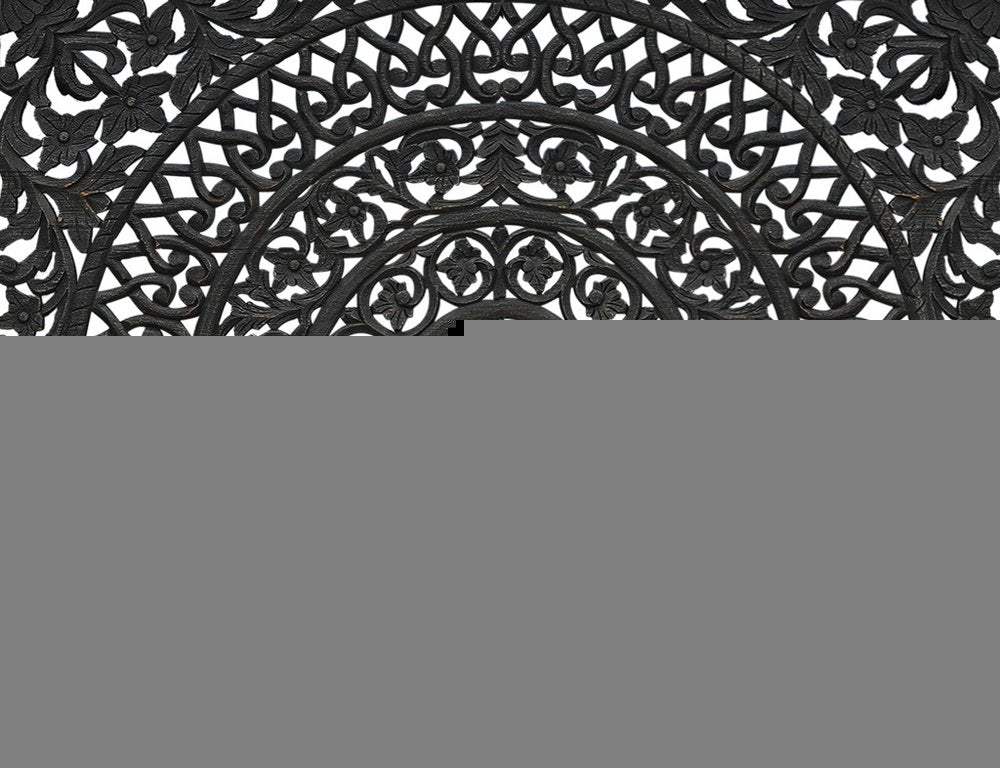 Black Carved Floral Distressed Solid Wood King Bed Frame