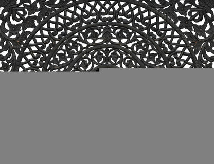 Black Carved Floral Distressed Solid Wood King Bed Frame