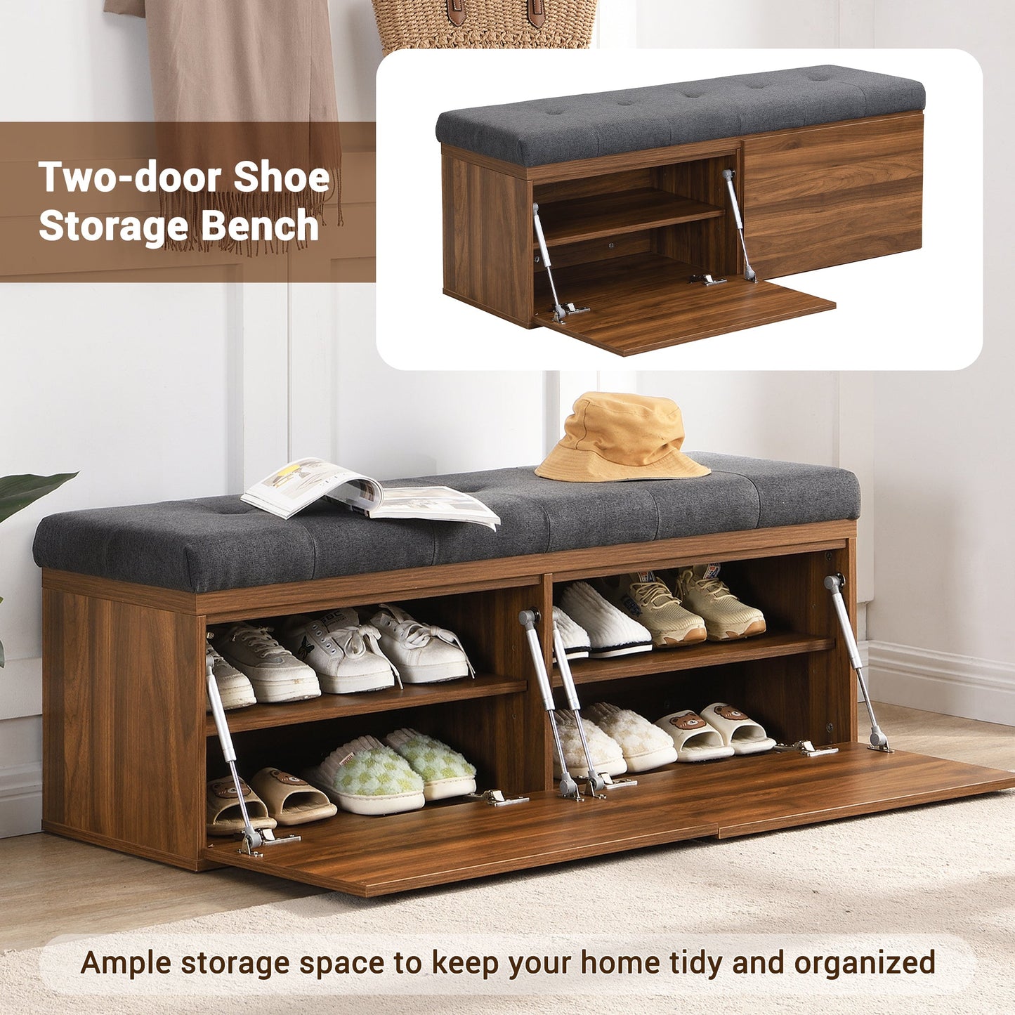49" Storage Bench Storage Cabinet Storage Ottoman with Adjustable