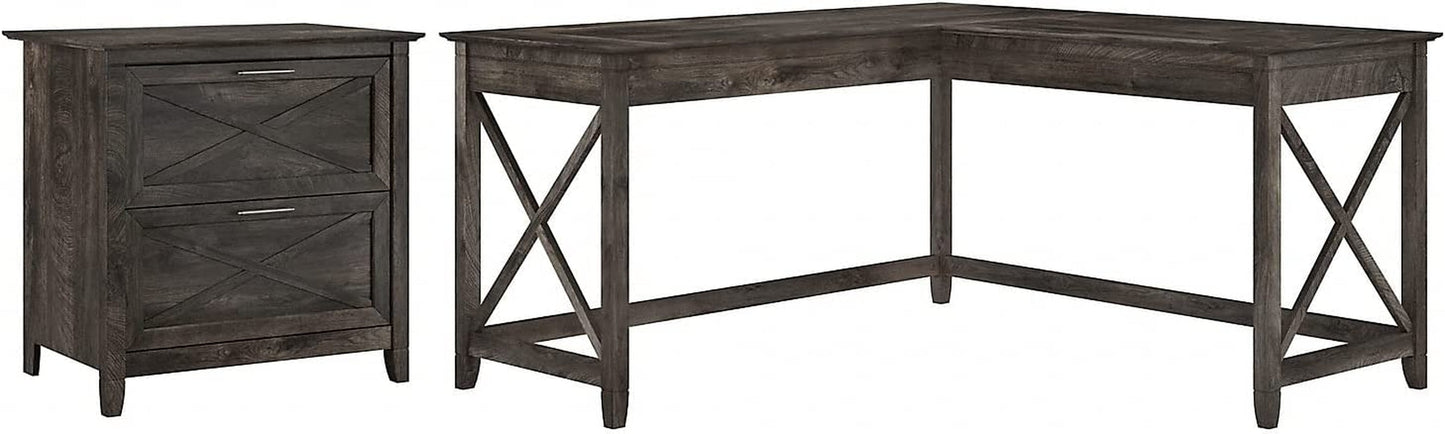 Key West L-Shaped Desk with Mobile File Cabinet for Home Office Workspace