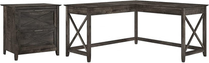 Key West L-Shaped Desk with Mobile File Cabinet for Home Office Workspace