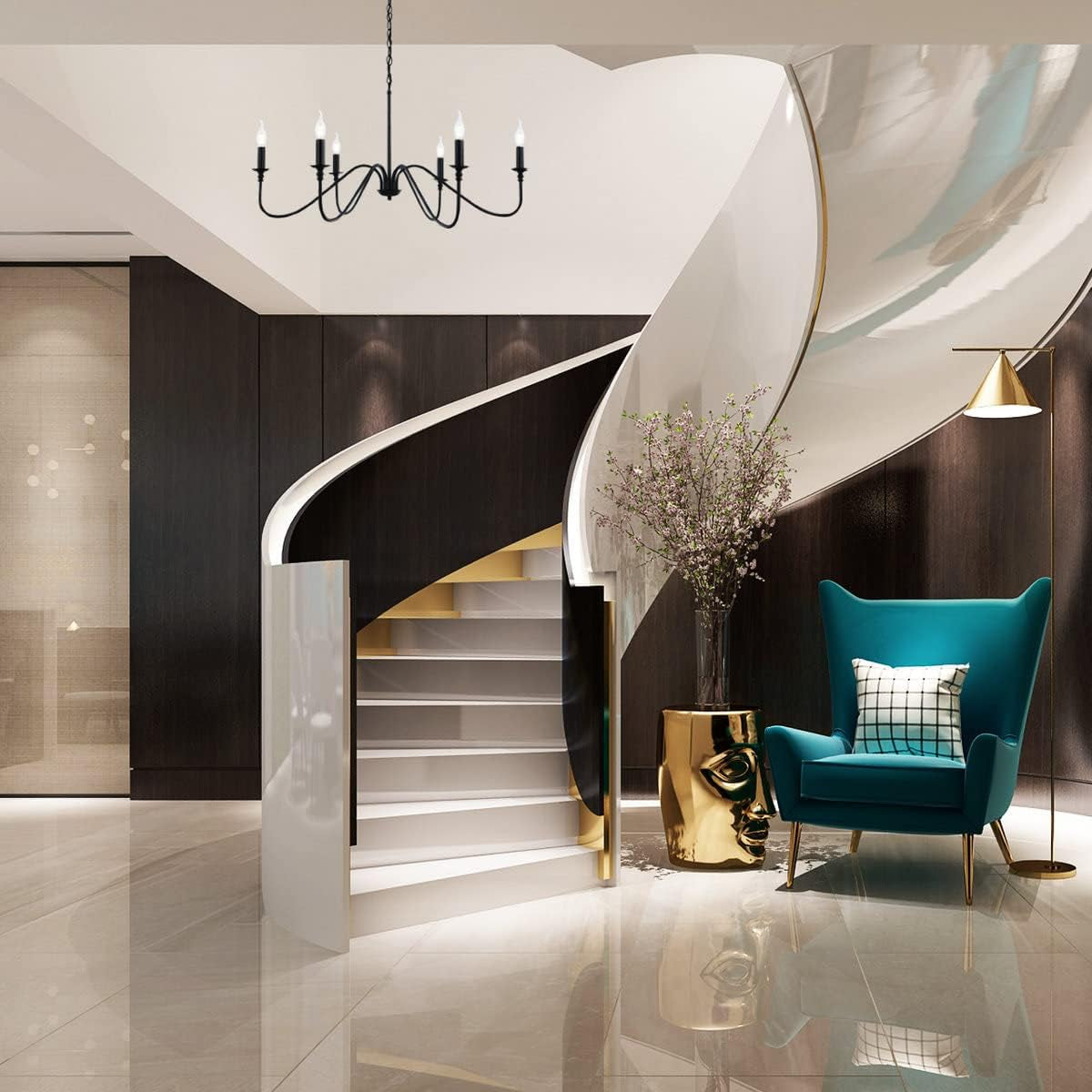 Black Chandelier,6-Light Rustic Industrial Iron Chandeliers for Dining