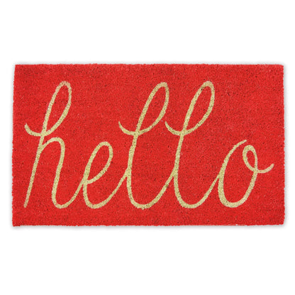 Hello Coir Fiber Doormat Non-Slip Durable Outdoor/Indoor, Pet Friendly, 17X29", Coral