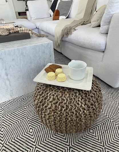 Natural Jute Braided Pouf Ottoman - Versatile Footrest