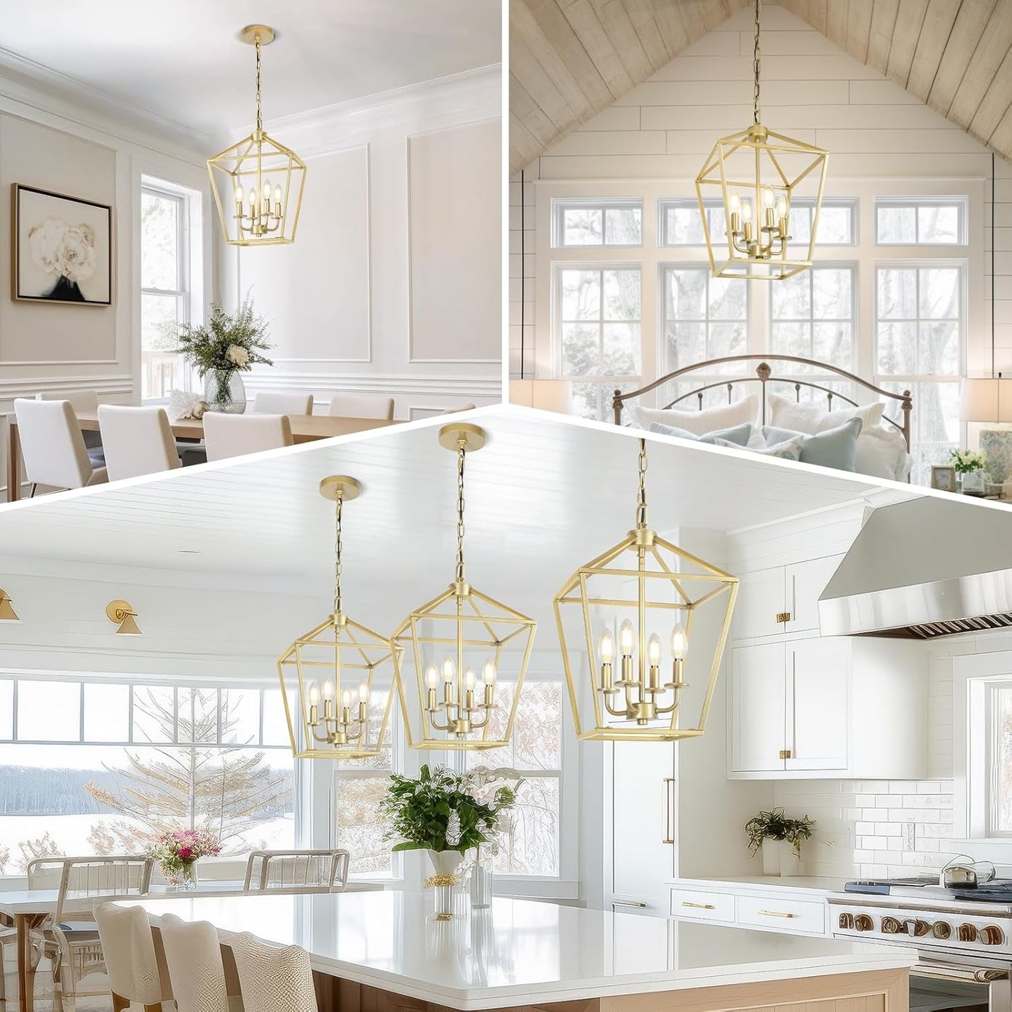 4 Light Chandelier, Industrial Ceiling Light Gold Lantern Light