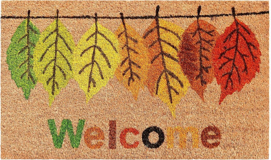 24" X 36" Brown And Natural Fall Leaves Welcome Outdoor Coir Door Mat