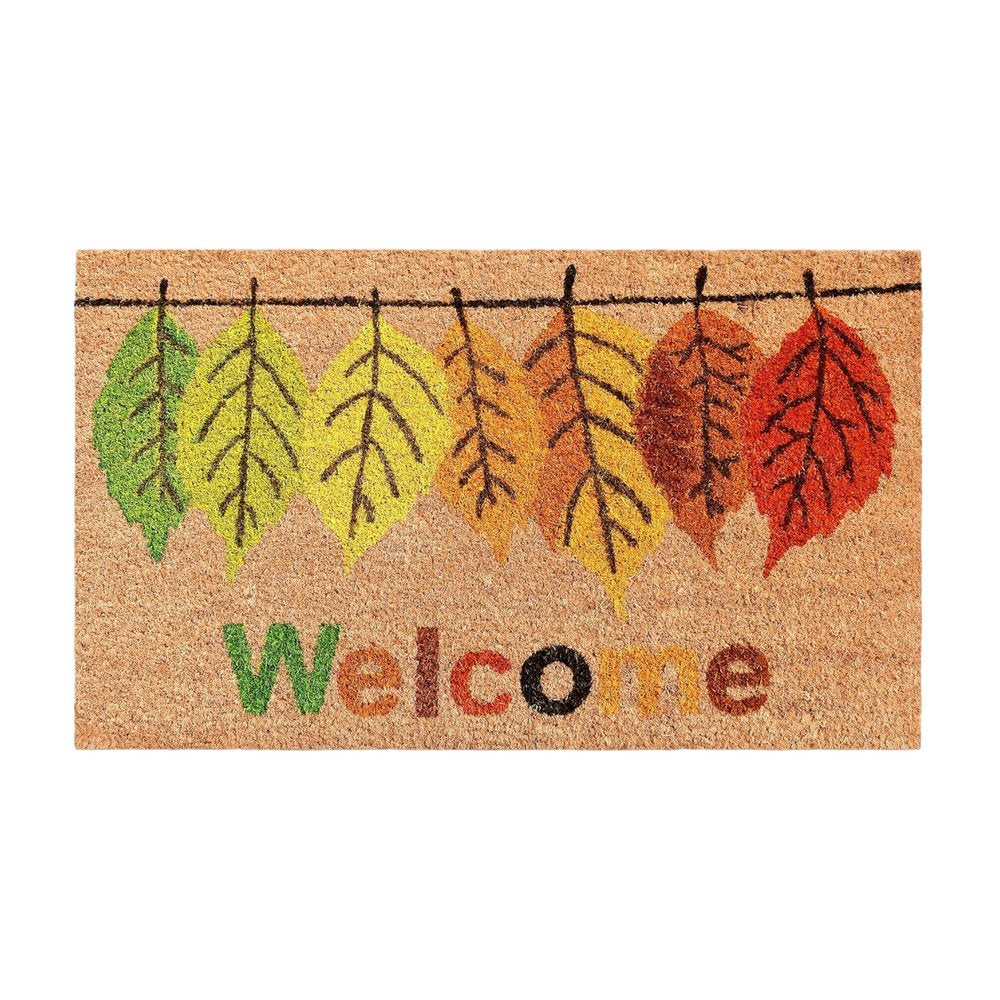 24" X 36" Brown And Natural Fall Leaves Welcome Outdoor Coir Door Mat
