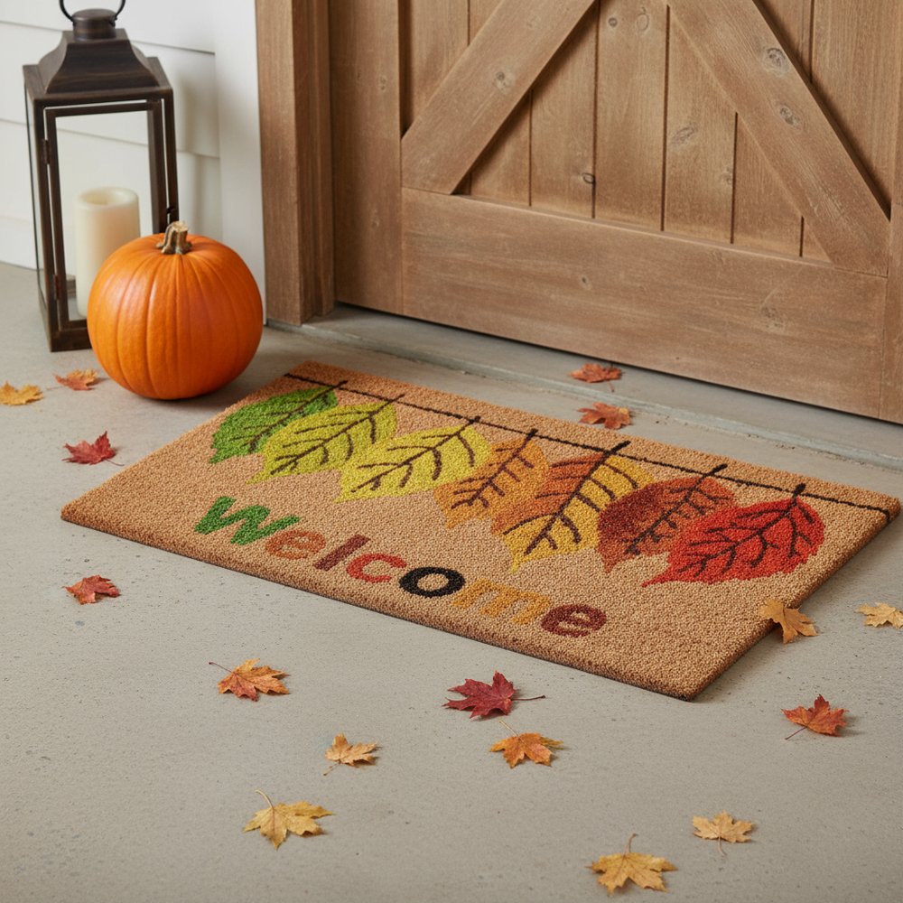 24" X 36" Brown And Natural Fall Leaves Welcome Outdoor Coir Door Mat