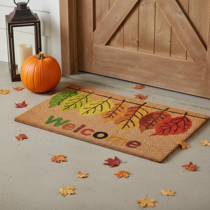 24" X 36" Brown And Natural Fall Leaves Welcome Outdoor Coir Door Mat