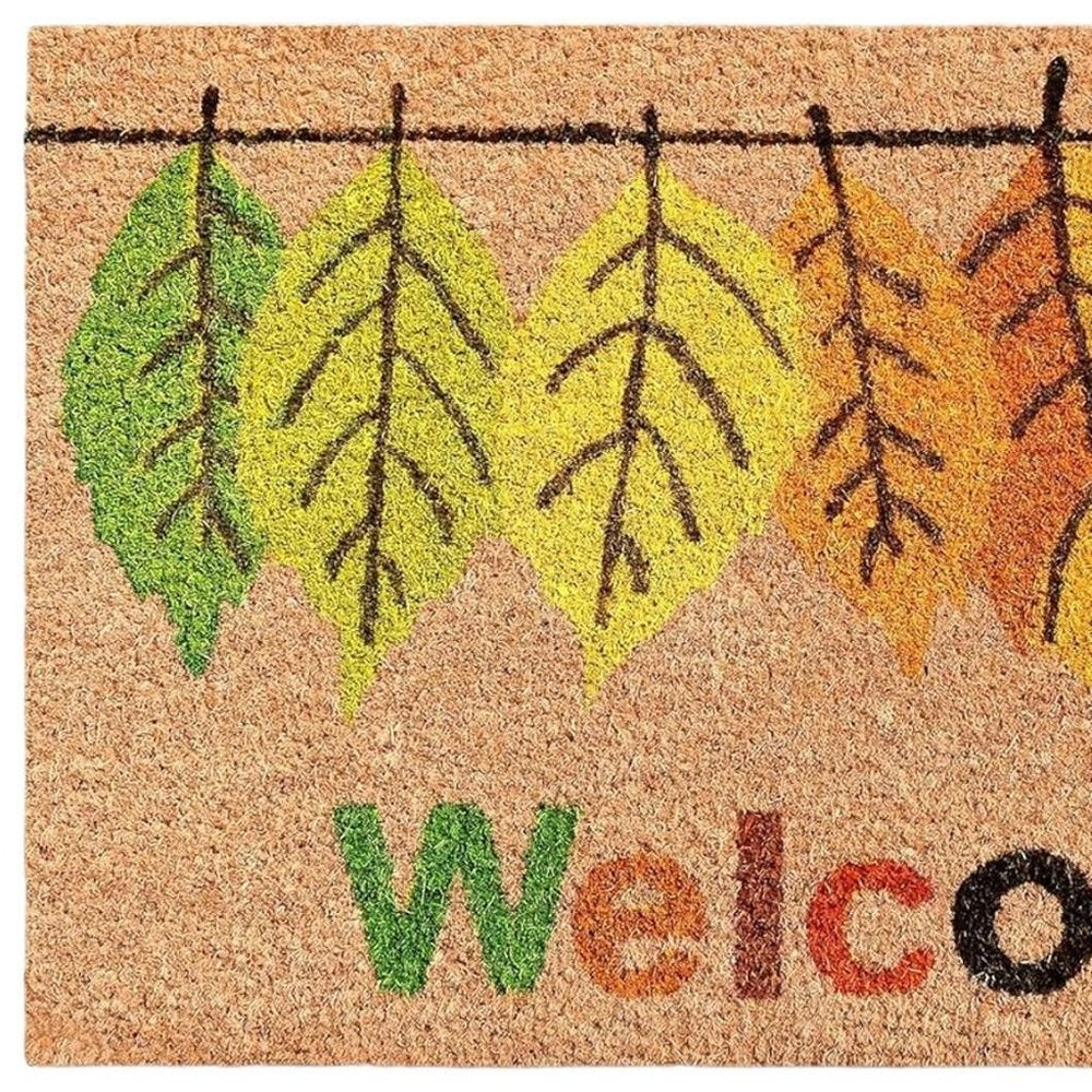 24" X 36" Brown And Natural Fall Leaves Welcome Outdoor Coir Door Mat