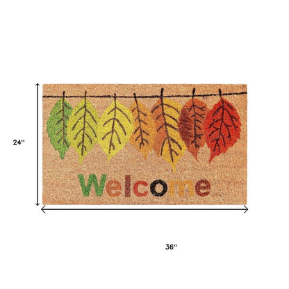 24" X 36" Brown And Natural Fall Leaves Welcome Outdoor Coir Door Mat