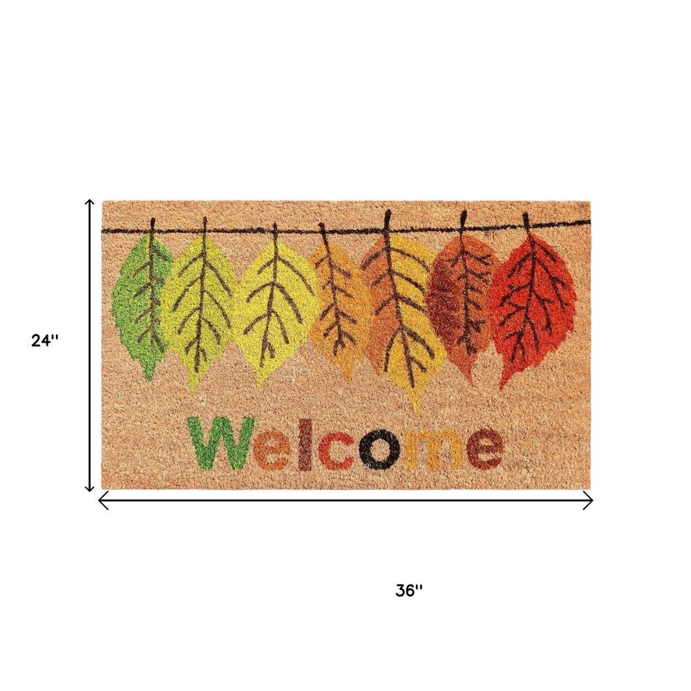 24" X 36" Brown And Natural Fall Leaves Welcome Outdoor Coir Door Mat