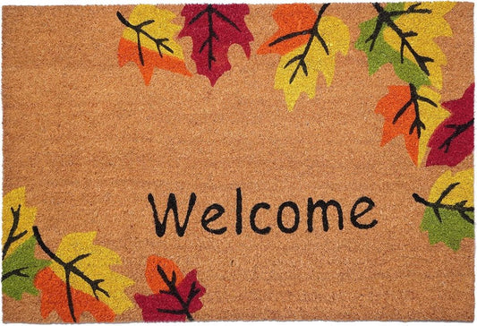 24" X 36" Brown And Natural Fall Leaves Welcome Outdoor Coir Door Mat
