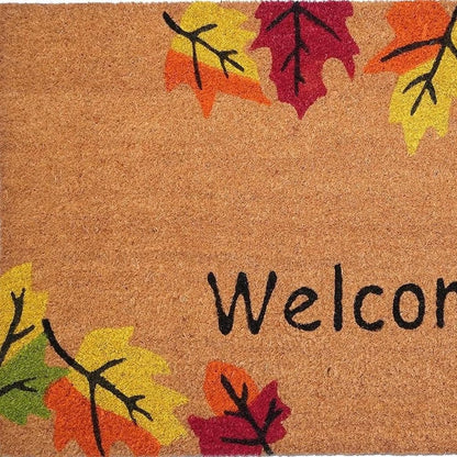 24" X 36" Brown And Natural Fall Leaves Welcome Outdoor Coir Door Mat