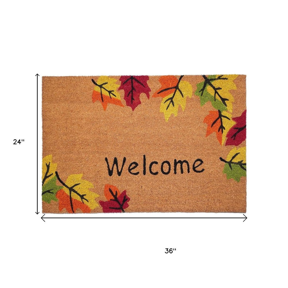 24" X 36" Brown And Natural Fall Leaves Welcome Outdoor Coir Door Mat