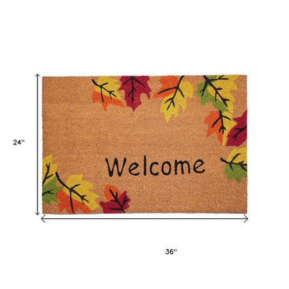 24" X 36" Brown And Natural Fall Leaves Welcome Outdoor Coir Door Mat